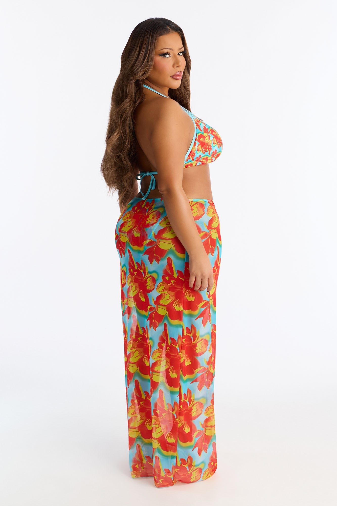 Gia 2 Piece Bikini And Sarong Set - Orange/combo Fashion Nova