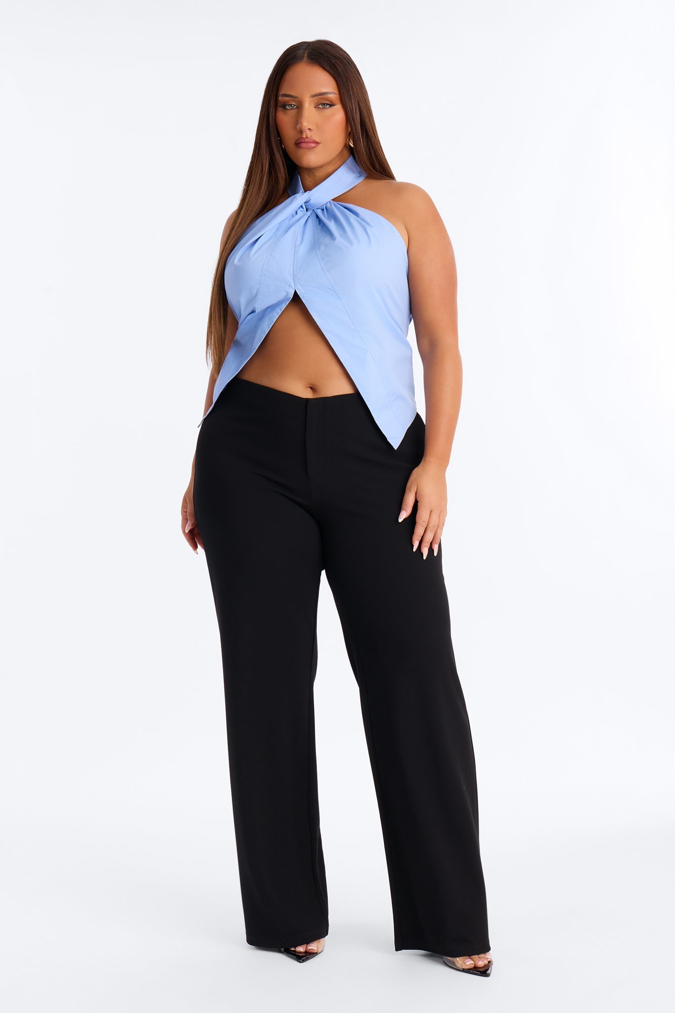 Chic All Day Tie Back Poplin Halter Top - Periwinkle