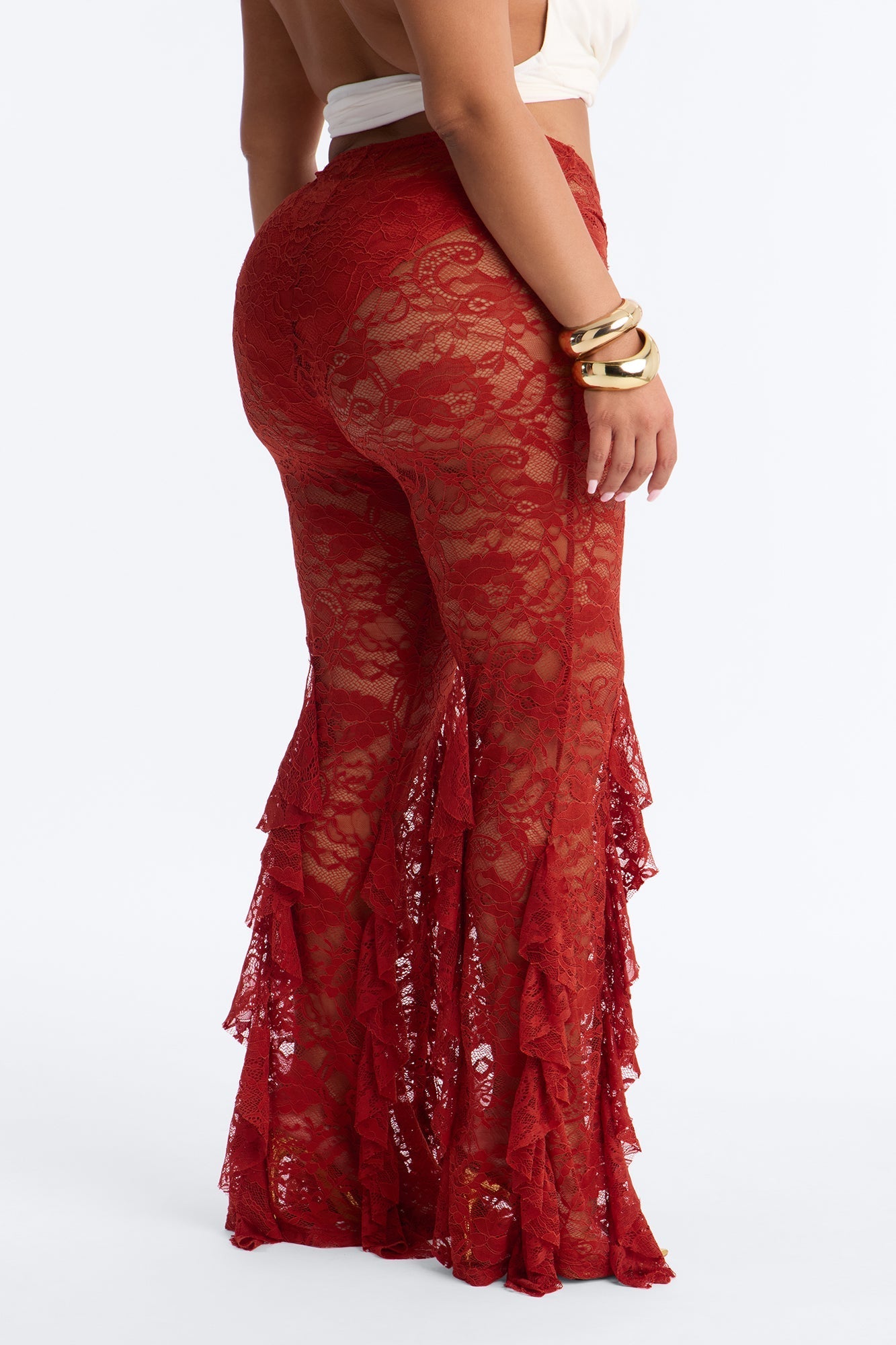 Biyanka Ruffle Lace Flare Pant - Terracotta Fashion Nova