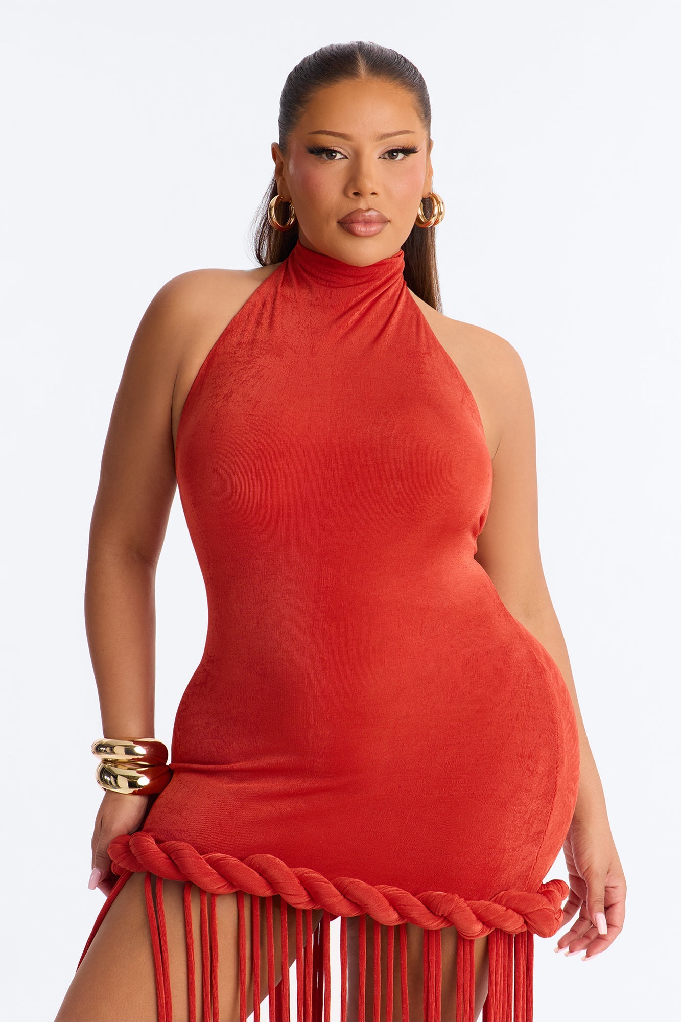Summer Daze Fringe Slinky Maxi Dress - Rust