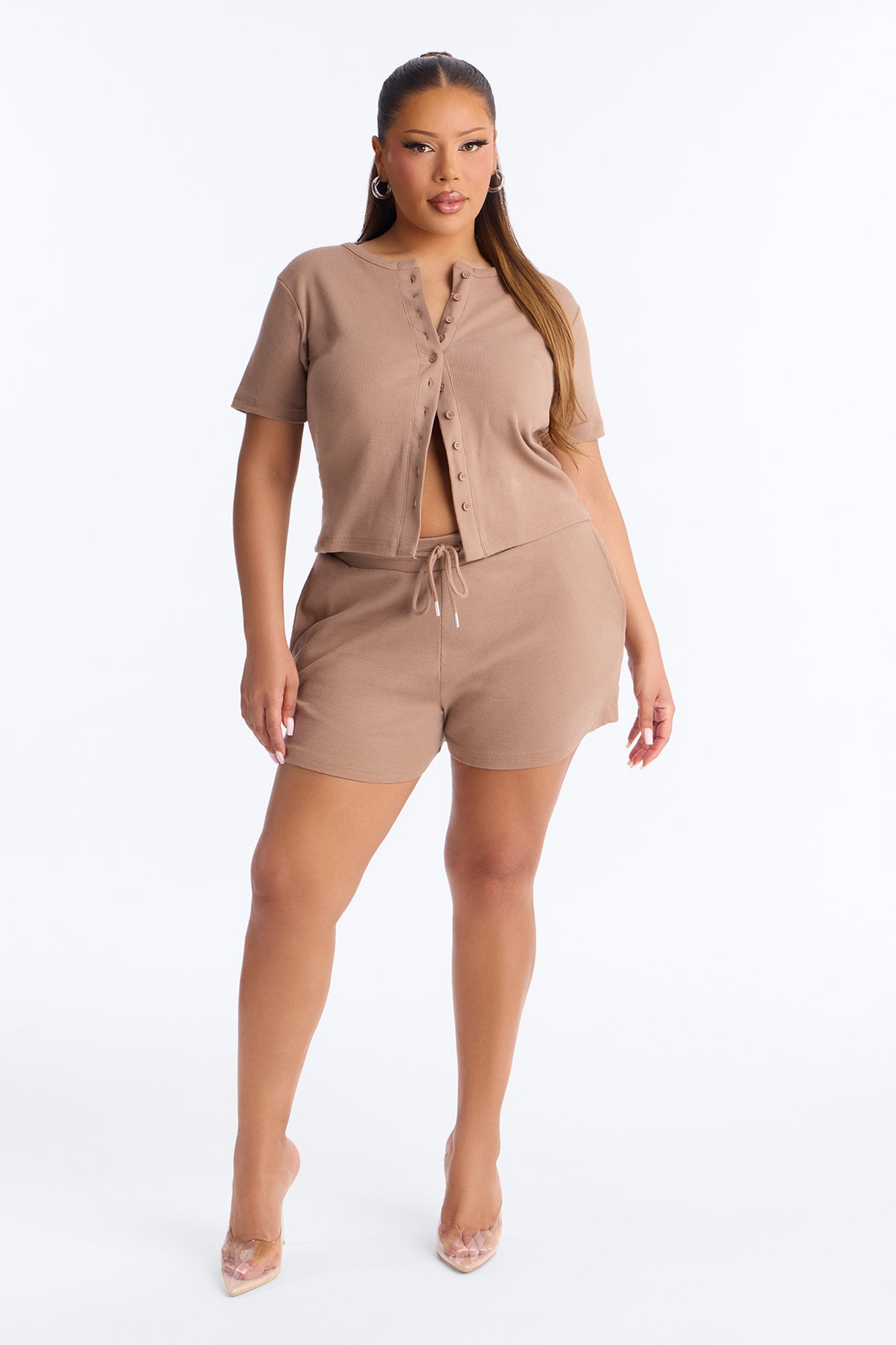 Hailey Ribbed Short Set - Mocha