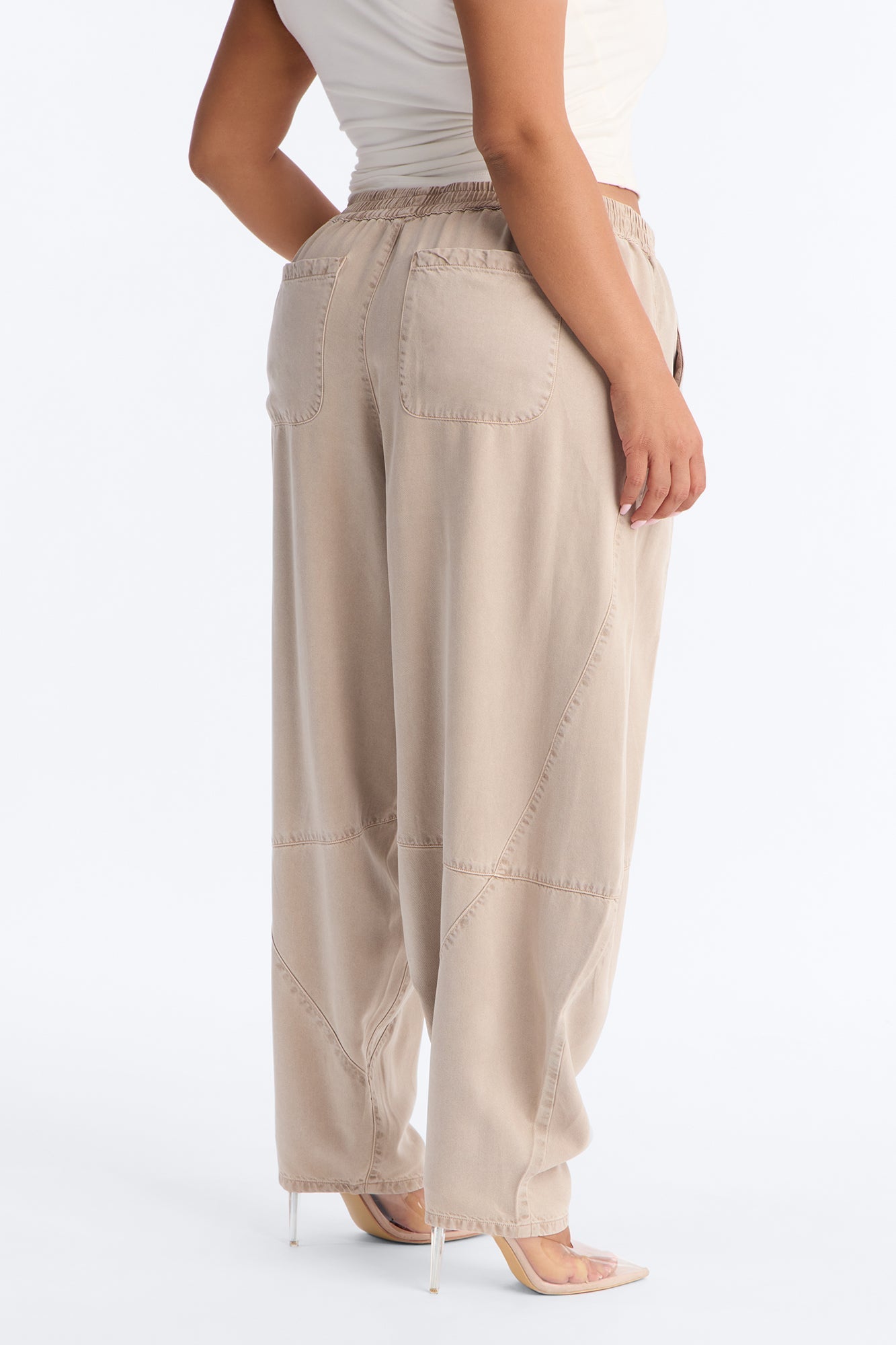 Jeannie Mid Rise Washed Barrel Pants - Stone