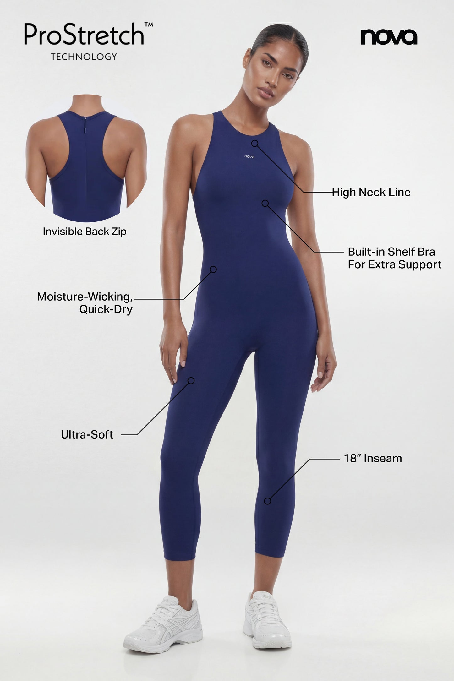 ProStretch™ 18″ High Neck Capri Jumpsuit - Navy Fashion Nova