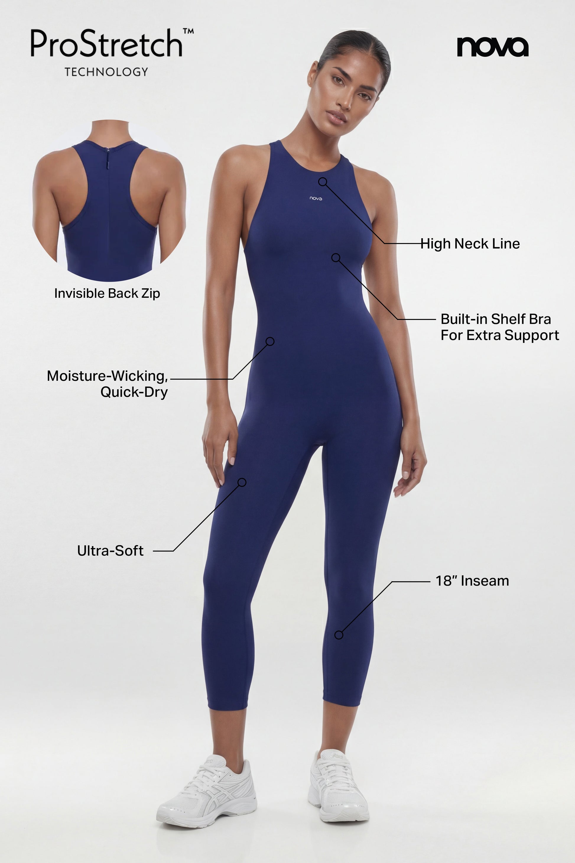 ProStretch™ 18″ High Neck Capri Jumpsuit - Navy Fashion Nova